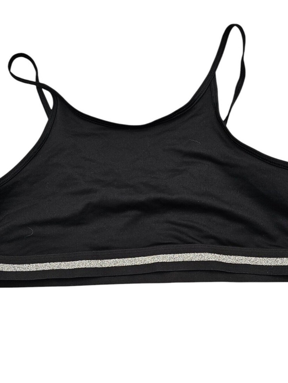 Athletic Works Womens Sz 36 Lightweight Sports Bra Black w/ Silver Stripe